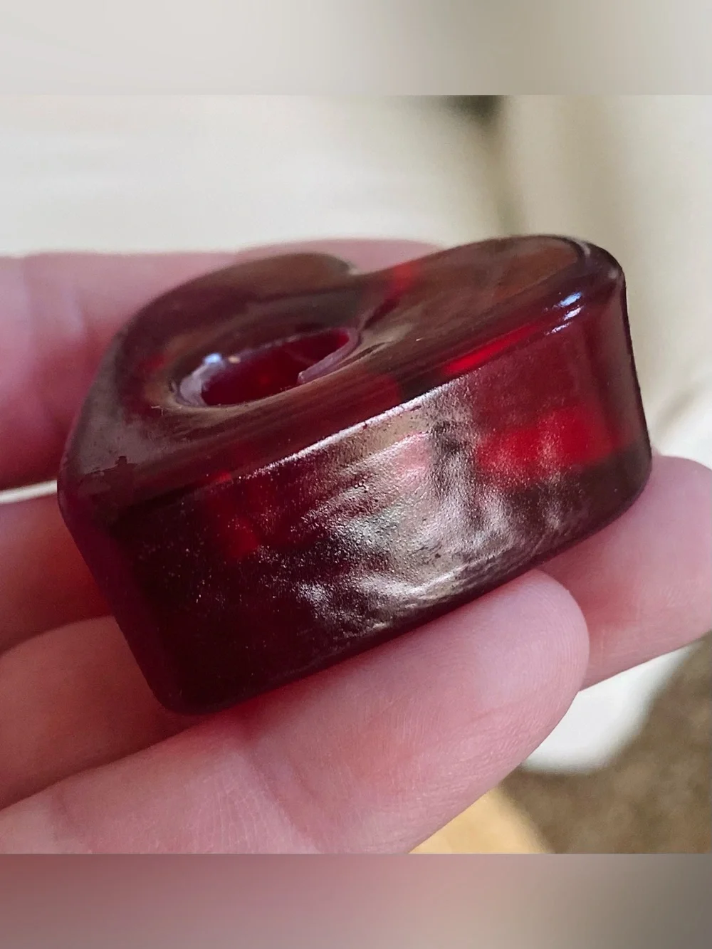 VTG 2002 Williams Sonoma Ruby Red Glass Heart Shaped Tiny Taper Candle Holders